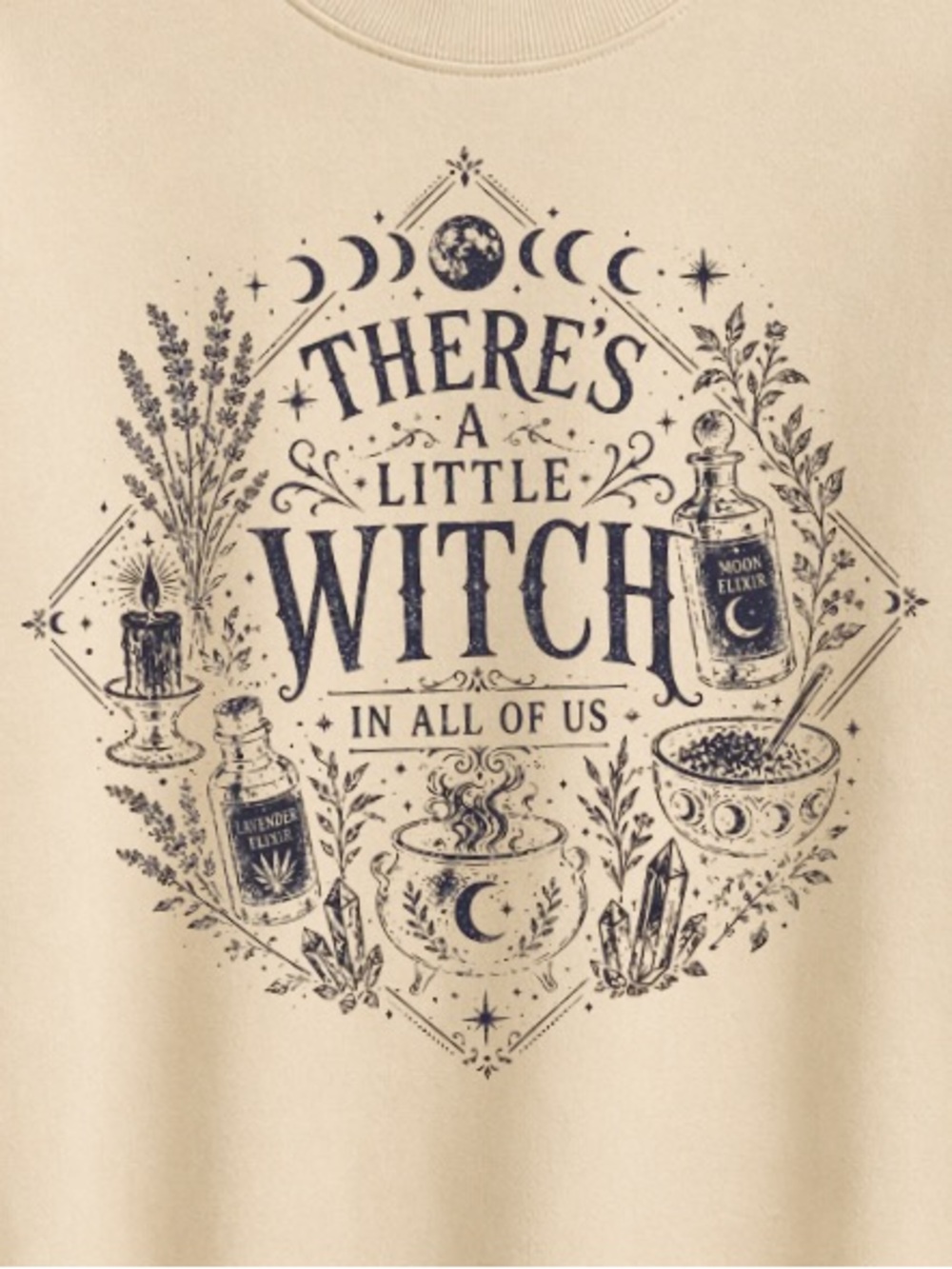 Sand Short Sleeve Tee with Navy Witch Graphic